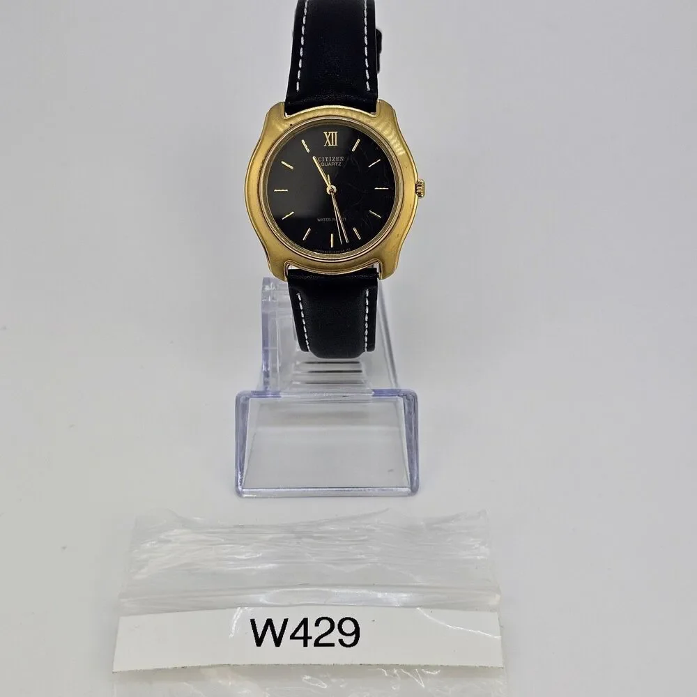 VTG‎ Citizen Men's Watch 35MM Black Dial New Black Leather Bands New Battery